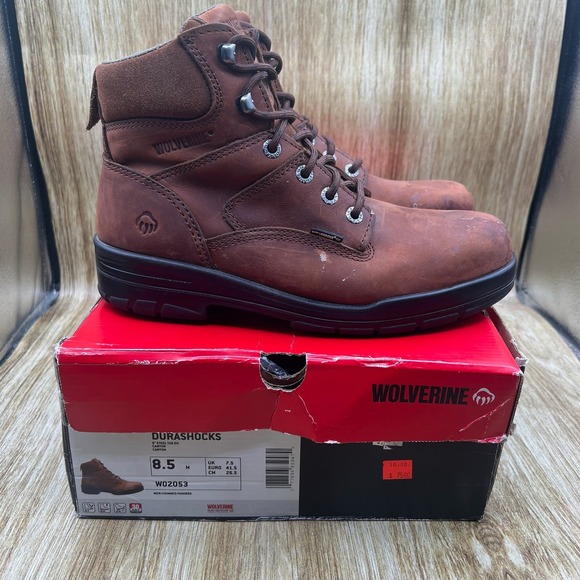 Wolverine Durashocks Men's Size 8.5M Brown Leather Work Boots Shoes W02053 - Picture 1 of 10